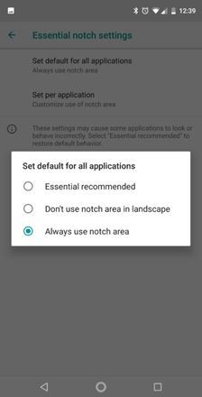 Essential Phone opzioni notch