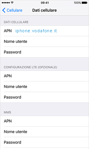 configurazione apn vodafone