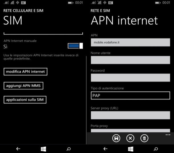 configurazione apn vodafone