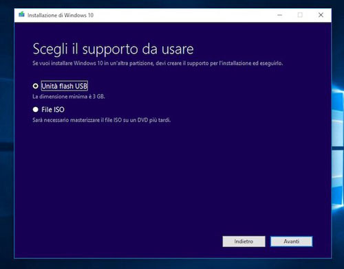 installare windows 10 da usb