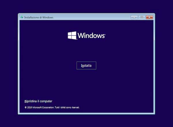 installare windows 10 da usb