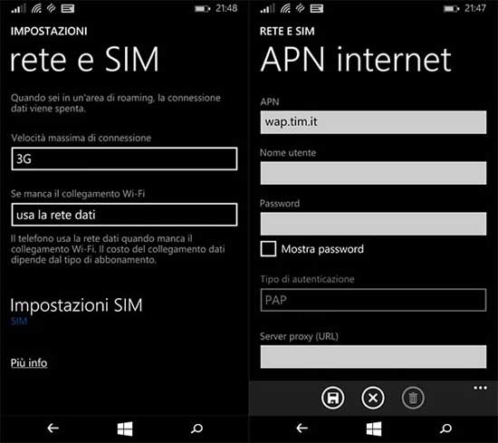 apn tim windows phone