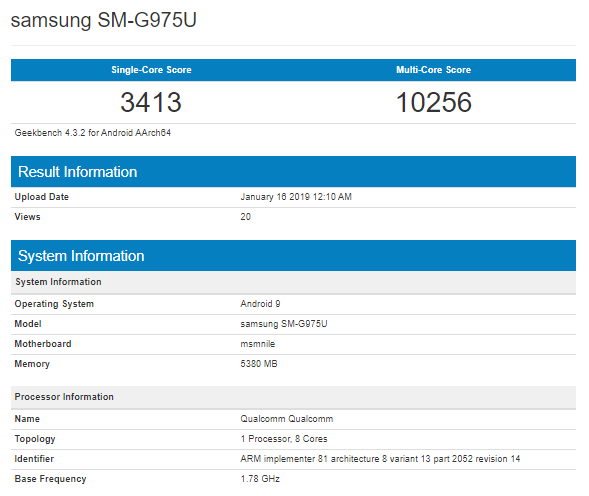 Galaxy S10+ Geekbench