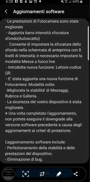 samsung galaxy s9 aggiornamento