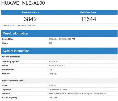 huawei geekbench kirin 990