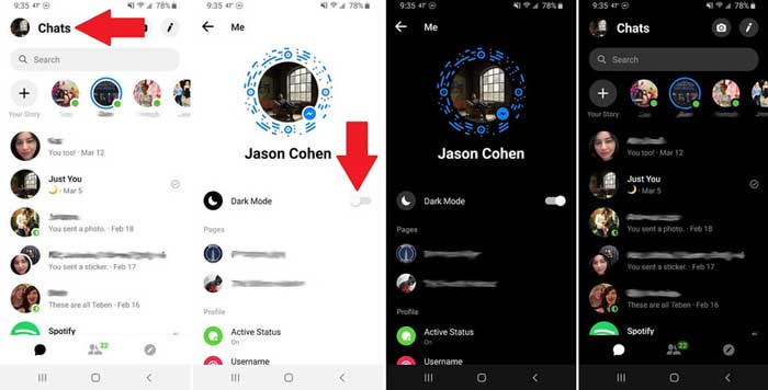 dark mode facebook messenger