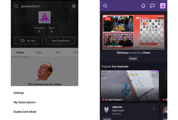 tema scuro twitch