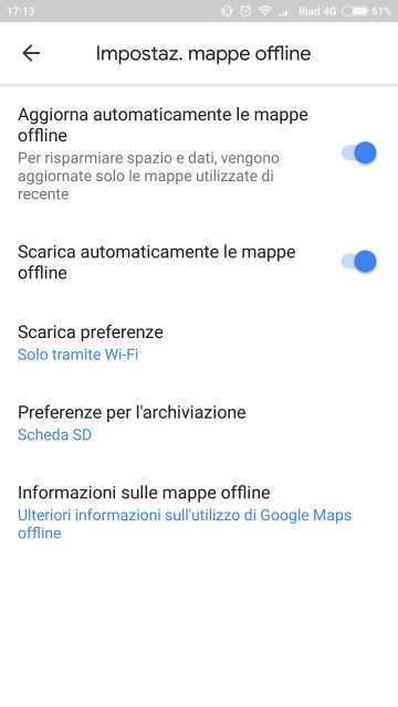 impostazione maps offline