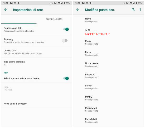 configurazione apn very mobile android
