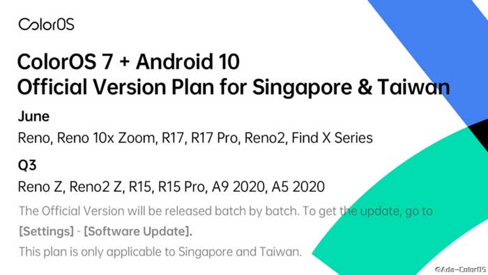 ColorOS 7 Singapore e Taiwan Maggio 2020