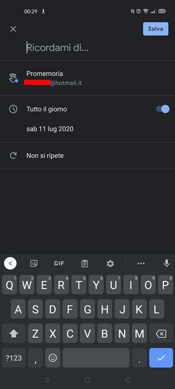 scrivere promemoria google calendar