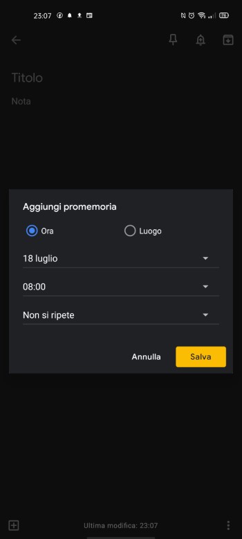 data e ora memo google keep