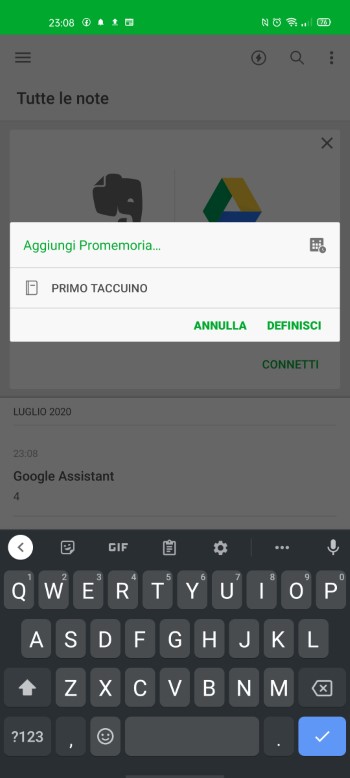 evernote aggiungi memo