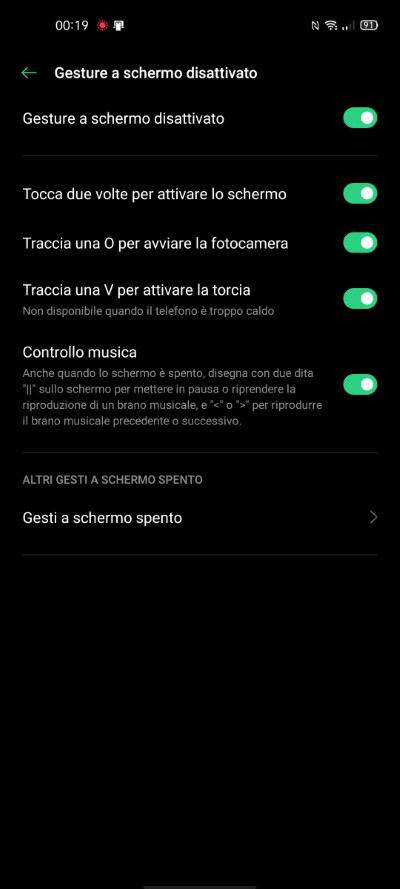 gesture a schermo spento