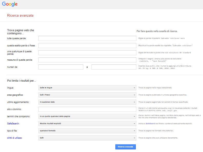 ricerca avanzata google