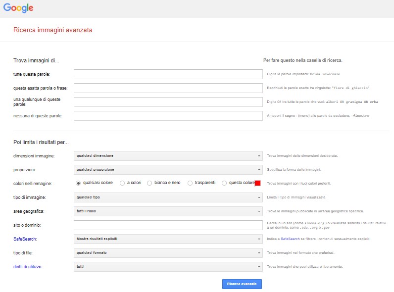 ricerca avanzata immagini google