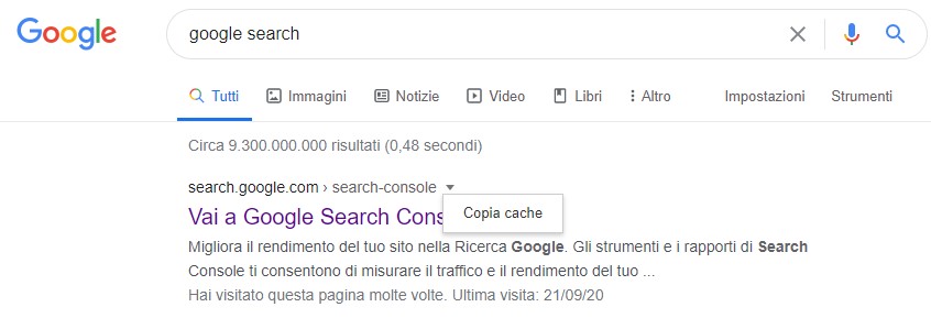 ricerca cache google