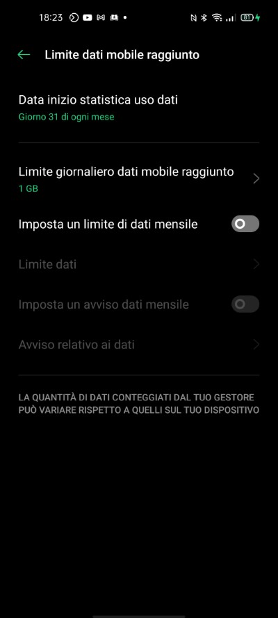 limite traffico dati android