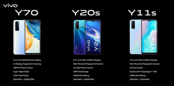 vivo y70, y20s e y11s