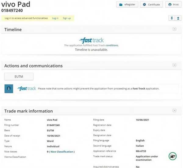 vivo pad certificazione europea