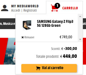 samsung galaxy z flip3 offerta mediaworld