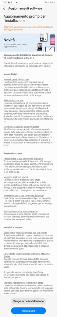 samsung one ui 5 changelog italia