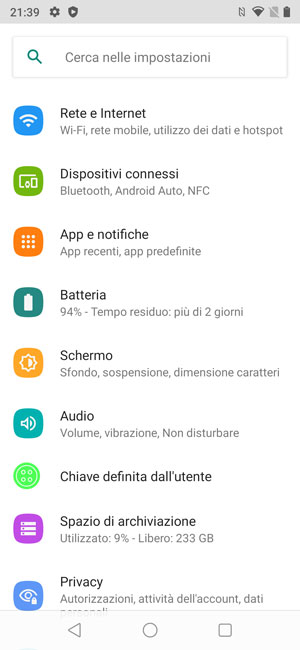 Android 11 stock impostazioni